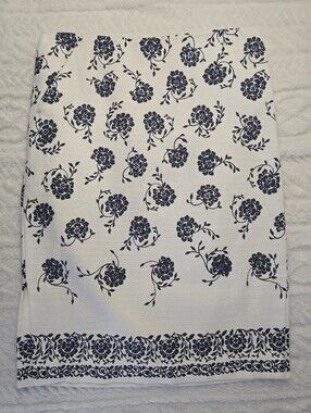 LOFT Pencil Skirt White Blue Floral Textured Cotton Stretch Office Classic 6